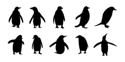 Collection of Penguin Silhouette . Set of Black penguin vector