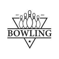 Classic Vintage Bowling Tournament with, Triangle Icons and Symbols. Bowling ball and bowling pins illustration. vector