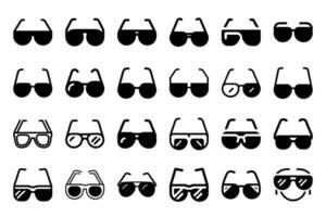 Collection of glasses icons, including a variety of sunglasses designs. Each icon features a sleek and stylish look, perfect for use in fashion, summer, or accessory-themed projects. vector