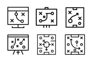 Dynamic football tactics icon set showcasing game strategies and play schemes. Sleek illustrations on a white background, perfect for sports analysis and coaching success. vector