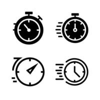 Quick time icon set featuring fast deadline symbols. Clean illustrations on a white background, perfect for time management, urgent tasks, or scheduling visuals. vector