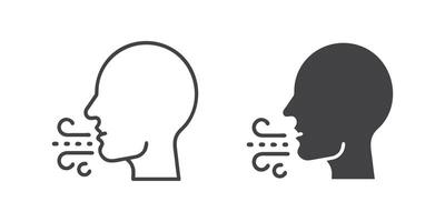 Breathing icon set featuring signs for breath difficulties and respiration problems. illustrations on a white background, ideal for health and medical contexts. vector