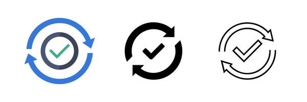 Checking process linear icon set with check marks and circle arrows. illustrations on a white background, ideal for indicating successful completion and verification. vector