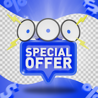 Special Offer with three megaphone on blue background scene creator 3d rendering isolated psd