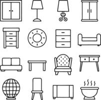Unique Furniture Icons Artistic Line Art vector