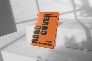 Editable book hard cover mockup isolated with concrete background and easy-to-use shadows psd