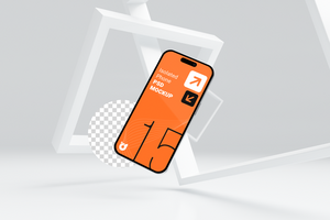 Isolated Phone 15 Pro Max Mockup Decorated Background 3D Rendering Geometric White Showcase psd