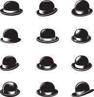 a set of black and white hats with different shapes vector