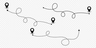 Arrow route path dashed line travel destinaiton . vector