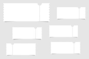 Realistic ticket with stub rip line with shadow on gray isolated background. vector