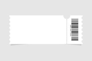 Ticket with stub rip line with barcode and shadow on gray background. vector