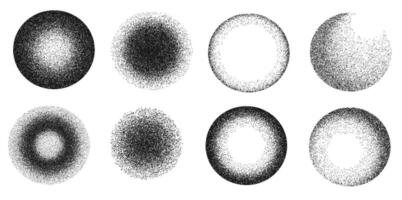 Halftone Gradient Round Circles Set. Elements with Noise Grains from Dark to Light isolated on transparent background vector