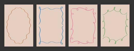 Set of drawing wavy elegant outline frame. Abstract curve border with loop. Vertical border frame card vector