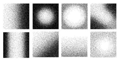 Gradient noise grain textures. Black dotted grainy abstract square shapes with faded gradation of noise grain, grunge dotwork or stipple effect. Dotted halftone geometric figures vector