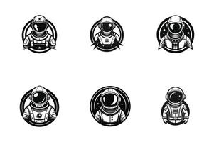 set of Astronaut in Space Silhouette for Innovative Science Logo Design vector