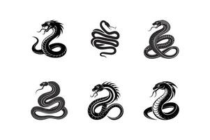 set of Snake Silhouette, Coiled Power Unleashed vector
