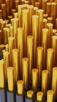 3D background with retractable metal columns. Design. Round 3d columns move up and down in space. Colored round tables of metal structure move in waves video