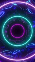 Futuristic neon tunnel with ripples and rings. Design. Moving tunnel with neon glitter and bright rings. Futuristic cyber tunnel with 3d walls and glowing circles video