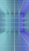 Hi-tech neon sci-fi tunnel with neon glowing squared walls and lines. Design. Fly through technology cyberspace. video