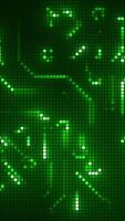 Abstract running green neon signals looking like bending lines inside circular shape. Motion. Glowing green circuit board. video