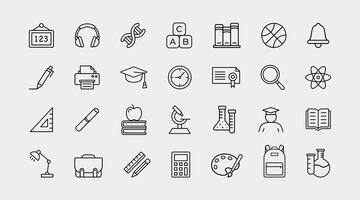 Set of 28 line icons related to back to school. Learning icons for web and mobile app. vector
