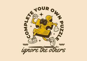 Complete your own puzzle, ignore the others. Mascot character of puzzle in running pose. Nice for t shirt print vector