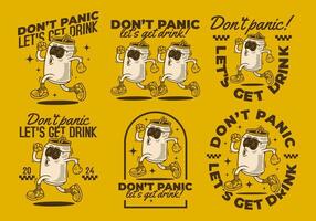 Don't panic, let's get drink. 6 type of Mascot character design of can drink in running pose vector