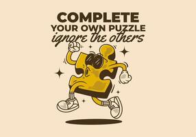 Complete your own puzzle, ignore the others. The Mascot character of puzzle in running pose vector