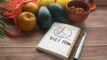 Diet plan notebook with fruits and vegetables video