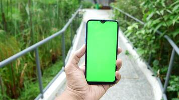 Green screen on the phone in the hand video