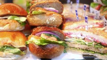 A display of sandwiches on display in a store video