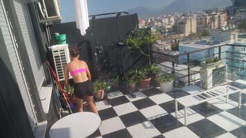 Enjoying a peaceful and refreshing time on a Rooftop Terrace while taking in stunning city views video