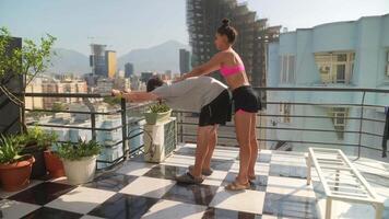 Im enjoying a rooftop stretching session while basking in the warm sunlight on a sunny day video