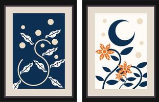 Crescent Moon and Twining Vines vector