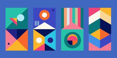 Bauhaus Retro Design Collection 4 Minimalist Geometric Posters for Wall Art Featuring Primitive Shapes Circles Triangles and Squares vector