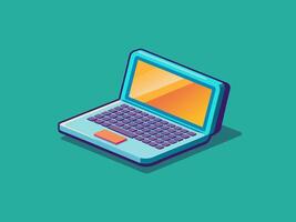 Cartoon Laptop with a Blank Screen and lots of Keys. Development of technology and new generation technologies. Improved portable tool concepts. vector