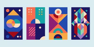 Minimalist Geometric Posters Set Vintage Bauhaus Wall Art with Primitive Shapes Circles Triangles and Squares vector