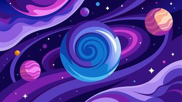 Horizontal Space Background with Planets and Other Space Elements Abstract Shape and Stars. Web Design. Space Milky Way Exploring. Illustration of Galaxy Concept vector