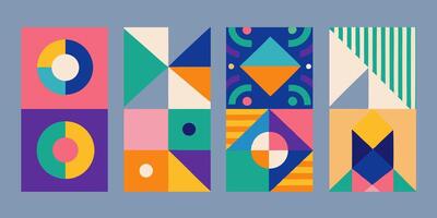 Bauhaus Geometric Design Posters Set of 4 Minimalist Vintage Wall Art with Abstract Circles Triangles and Squares vector