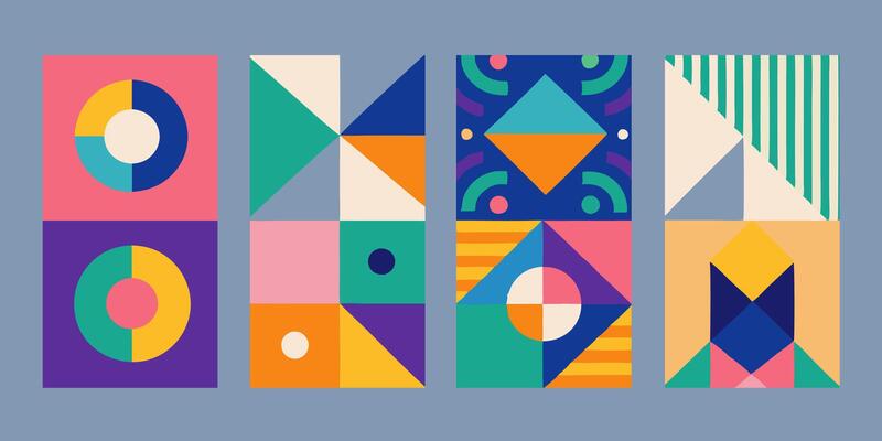 Bauhaus Geometric Design Posters Set of 4 Minimalist Vintage Wall Art with Abstract Circles Triangles and Squares