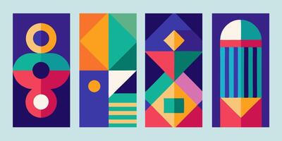 Vintage Geometric Wall Art Set Bauhaus Inspired Posters with Minimalist Circle Triangle and Square Designs in Retro Style vector
