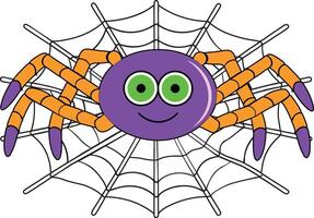 Halloween poisonous Scary colorful spider with web on white background vector