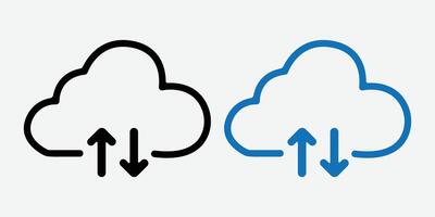 Cloud download and upload icon. Upload download cloud arrow. Line style. Download cloud computing outline and filled sign. Download symbol. vector