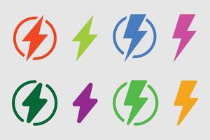 Lightning bolt icons set. Flash lightning bolt icon with thunder bolt. Electric power icon symbol. Power energy icon sign. vector