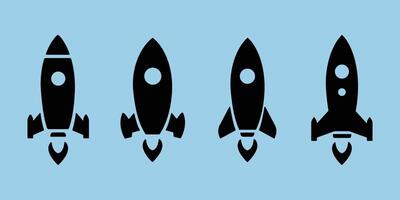 Rocket icon Silhouette set. Set of Rocket space silhouettes, Rocketship Silhouette Bundle, Rocket ship icon set. vector