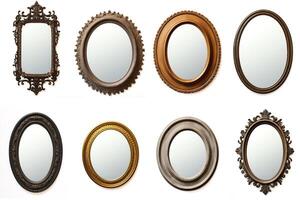 Various mirrors, from decorative to functional, all in highresolution format, isolated on white, suitable for bathroom and living room decor photo