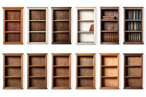 Selection of bookcases, each image perfectly isolated on white, ideal for home offices and living room designs in promotional materials photo