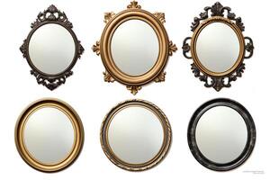Various mirrors, from decorative to functional, all in highresolution format, isolated on white, suitable for bathroom and living room decor photo