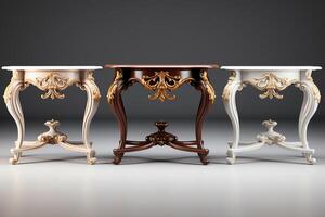 Variety of console tables, from sleek to ornate designs, all in highquality format, isolated on white, suitable for hallways and entry spaces photo