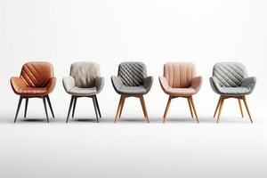 Set of stylish chairs, each rendered in highquality , isolated on white, perfect for dining and office furniture promotions photo